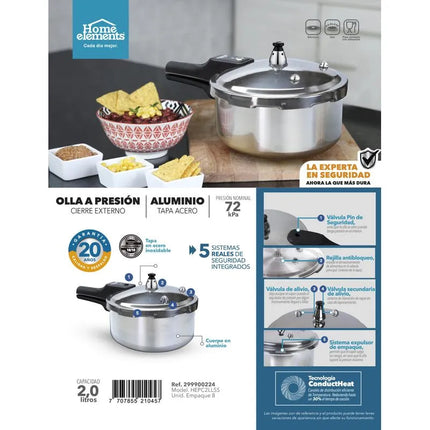 Olla A Presion Home Elements 2Lts Tapa Acero